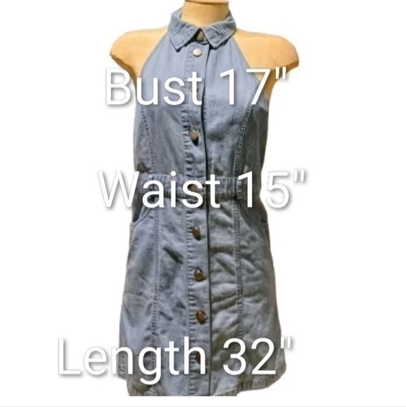 Free People Sami Denim Mini Halter Dress Bali Blue  Button Front Small NWT - Picture 10 of 10